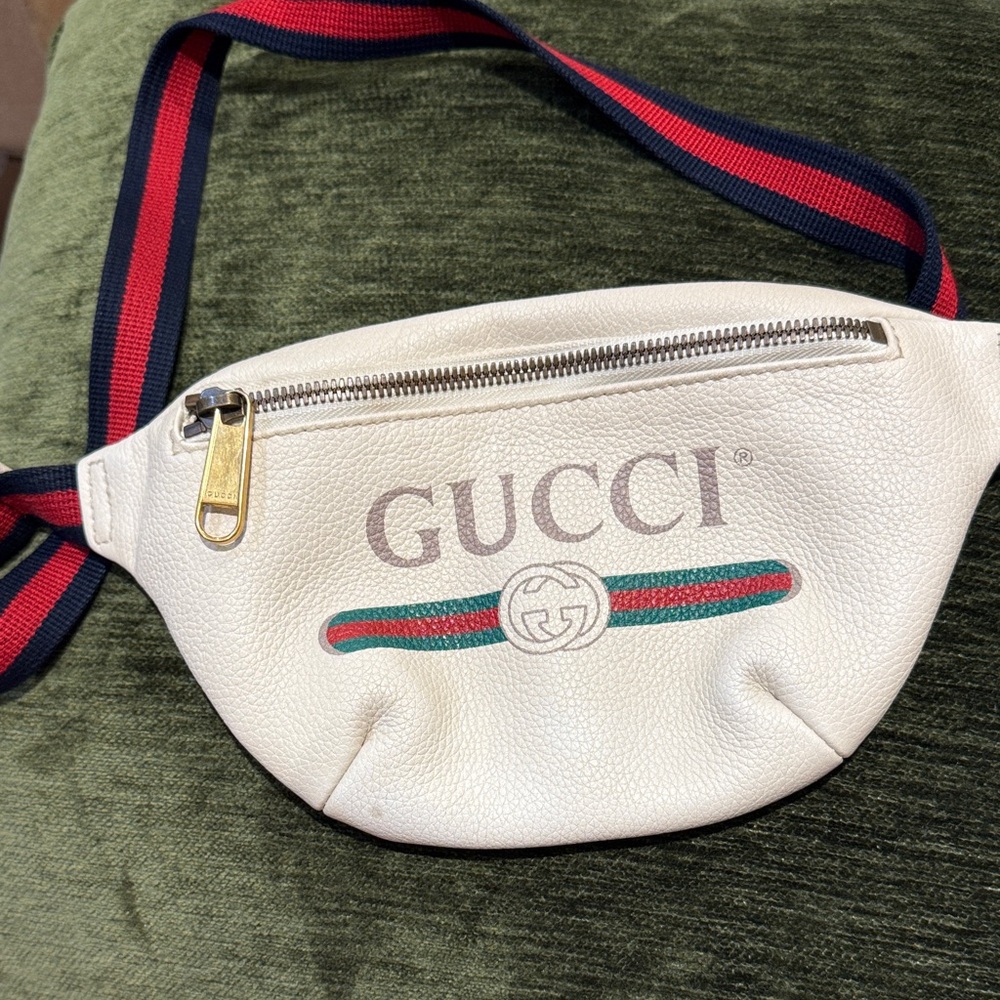 Gucci Ivory Belt Bag with Signature Stripes